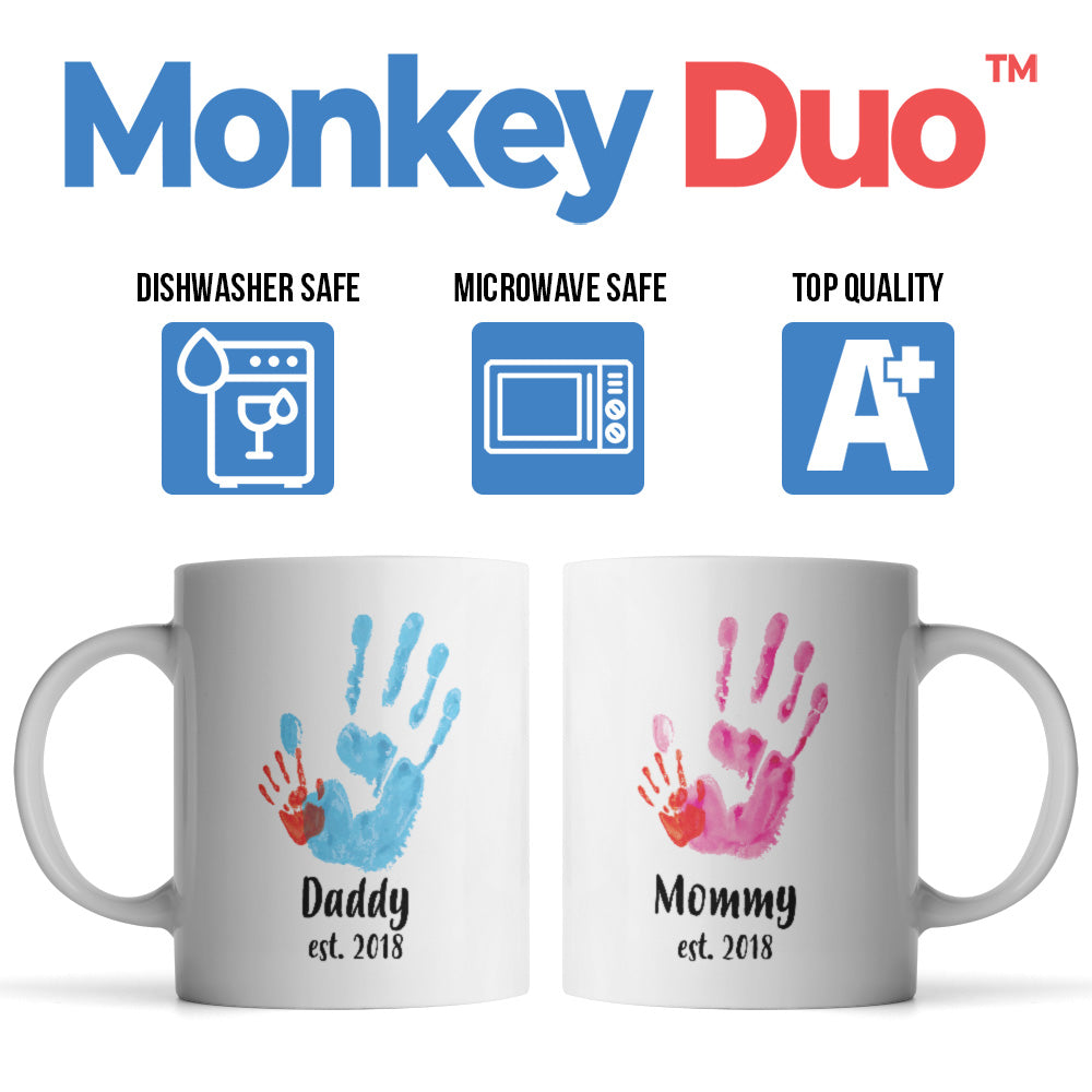 Mommy and Daddy Est. 2018 Mugs - Monkey Duo ®